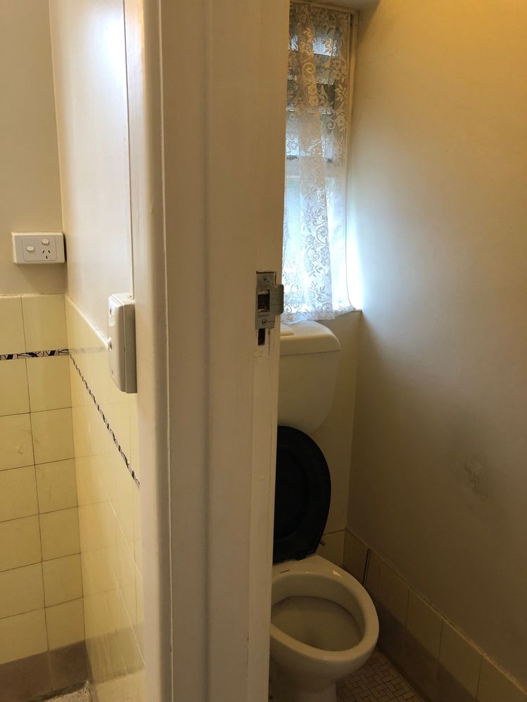 The door into the toilet will be coming off. Judging by the amount of dust on top of it it was never closed anyway.