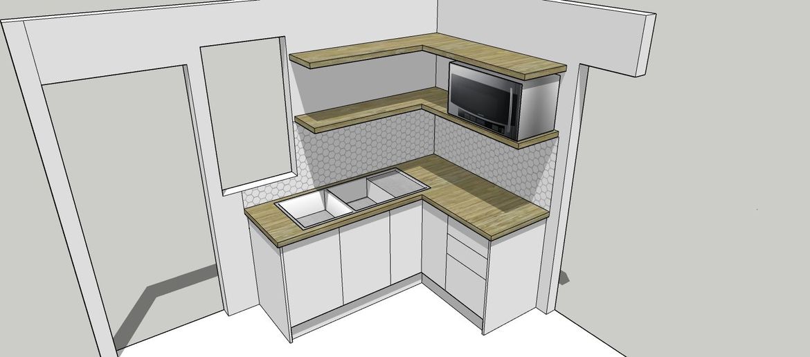 Sink side with shelves.