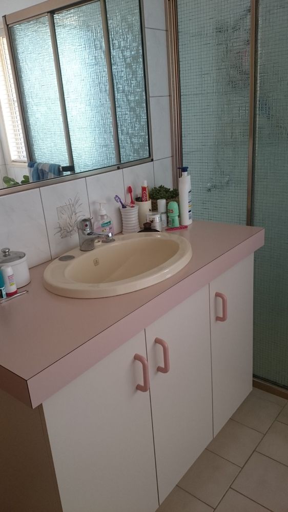 The original Cream and PINK vanity