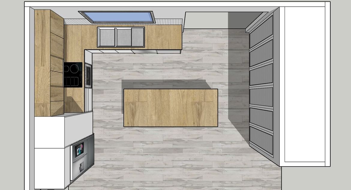 Top view, I've drawn it as close as possible to the indicated sizes based on your plan. Wondering how much it might cost in flat pack? You'll need to visit the big green shed! Bring the drawings you just might be surprised at how much it will actualy cost.