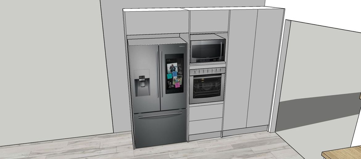 Even if the wall was just over at 2.4 meters wide, those cabinets would still fit on that wall.