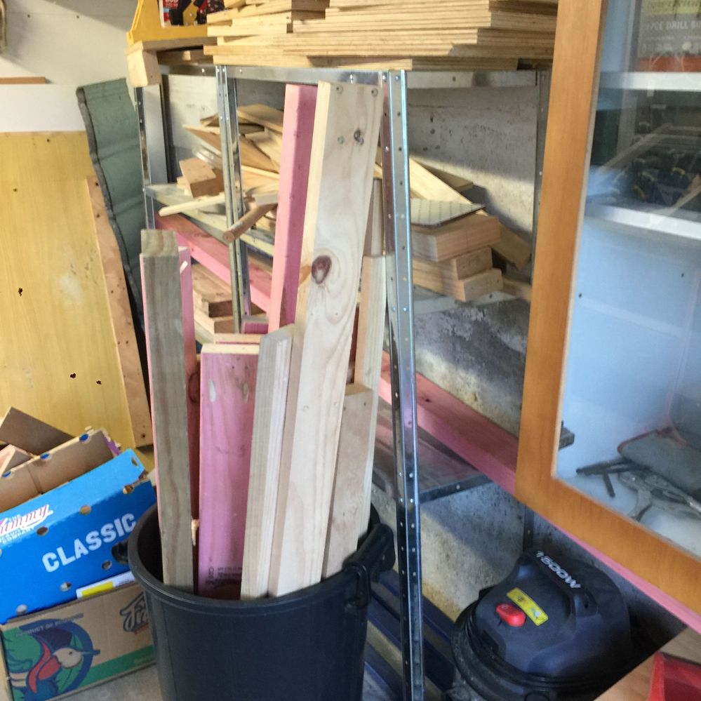 Reclaimed rubbish bin makes great storage for 4x2s