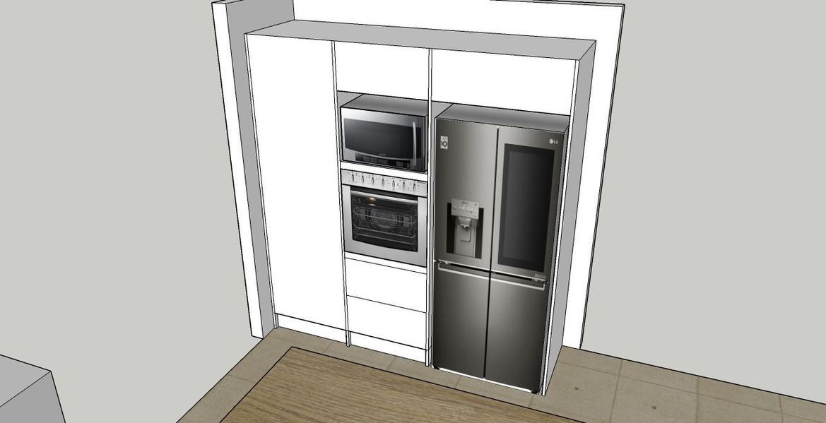 600mm pantry, 600mm oven tower, 800mm fridge space, yes you can have a 900 space if needed.
