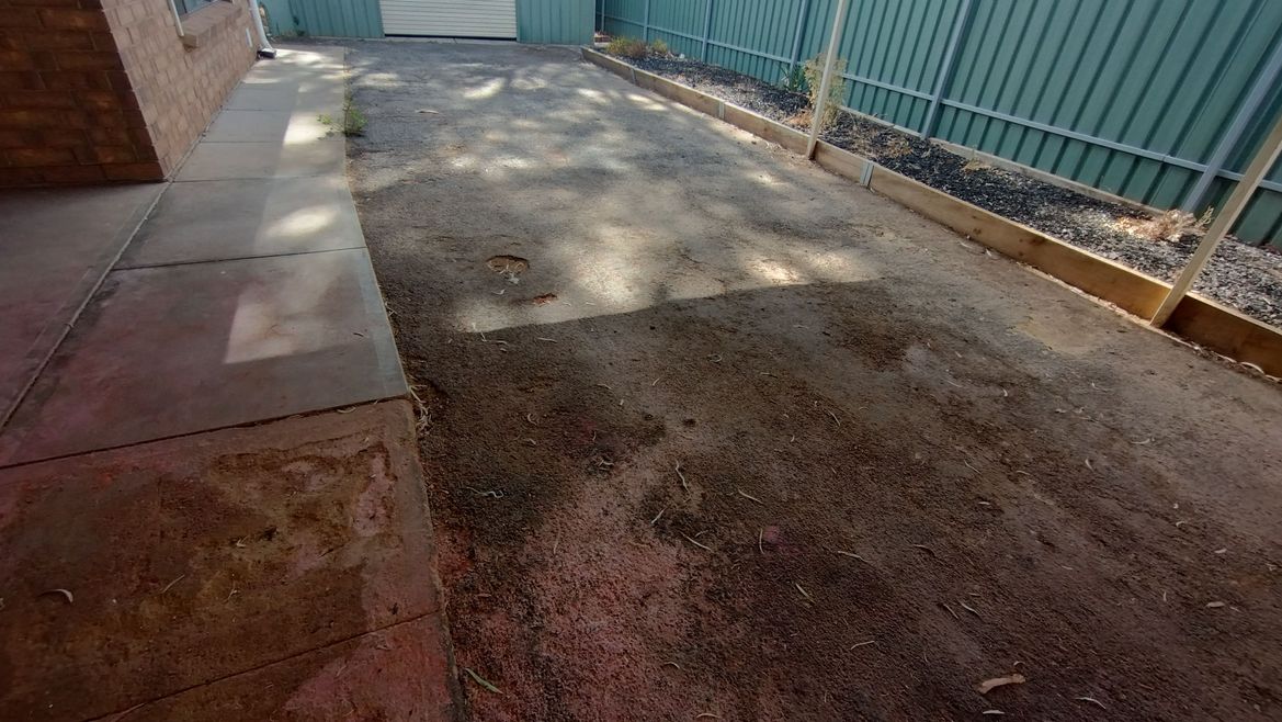 the driveway inside the fence