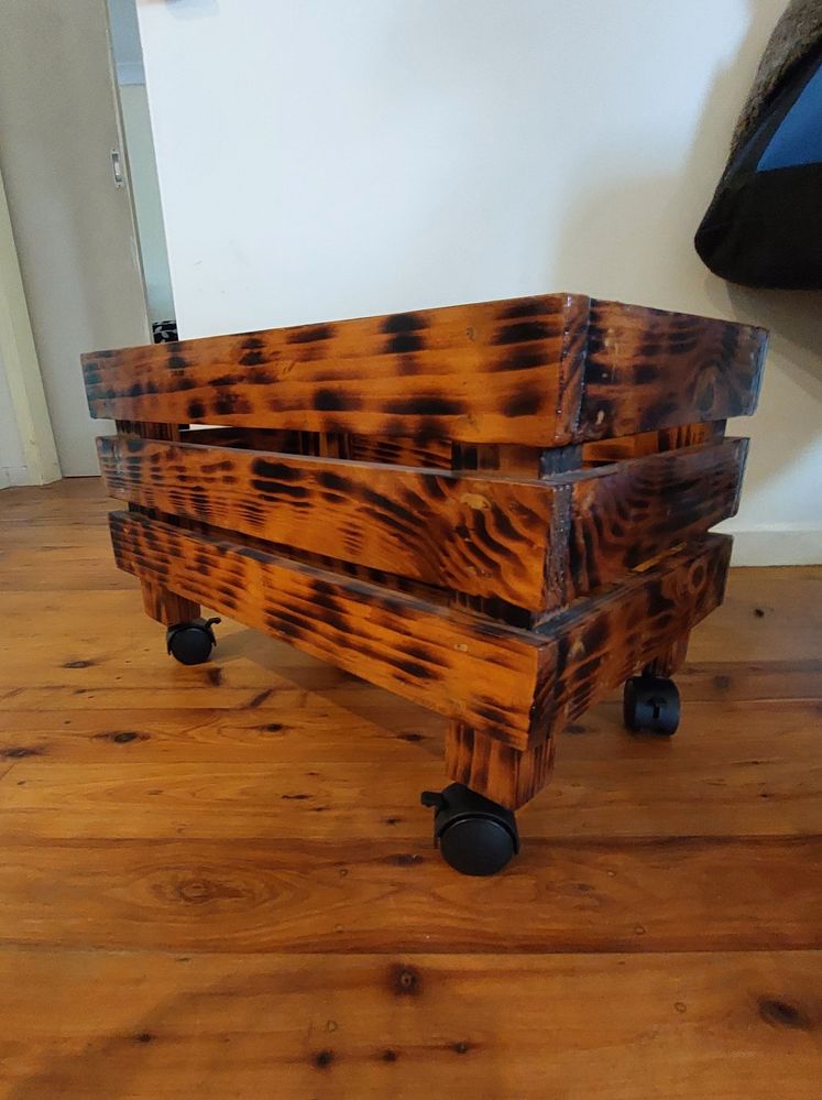 Added Caster wheels to rescued Handmade Timber Crate