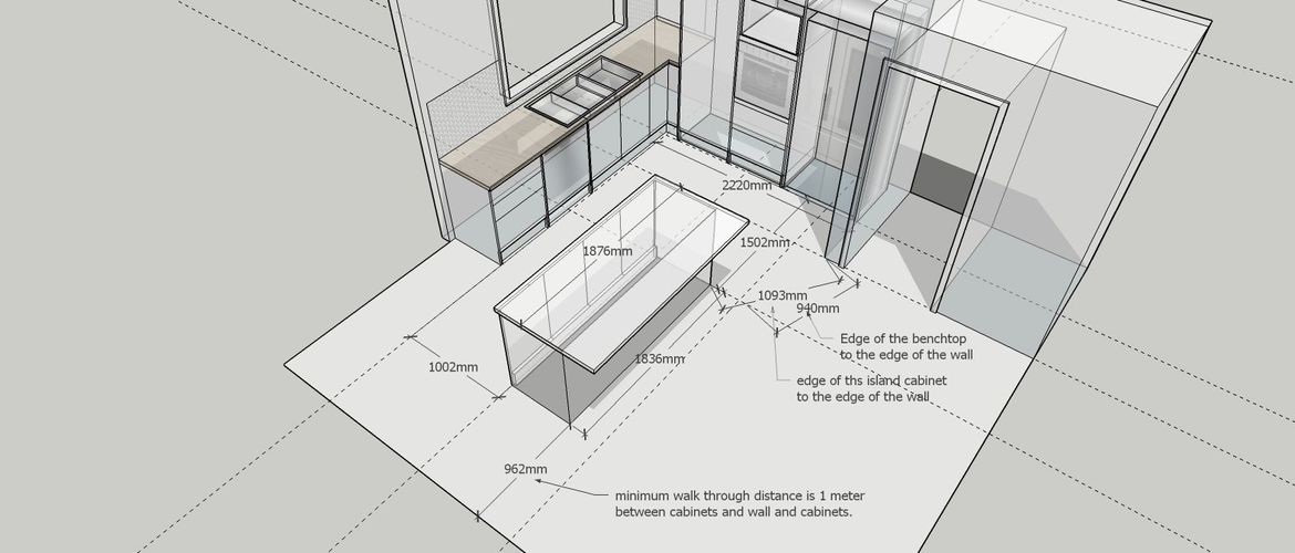 The island size is based on the benchtop size which is 1876 x 900 x 40 this includes overhangs.