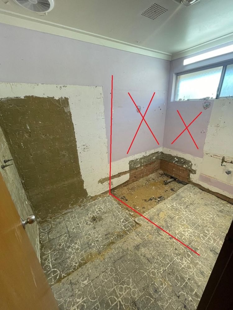 New shower in are marked out in red