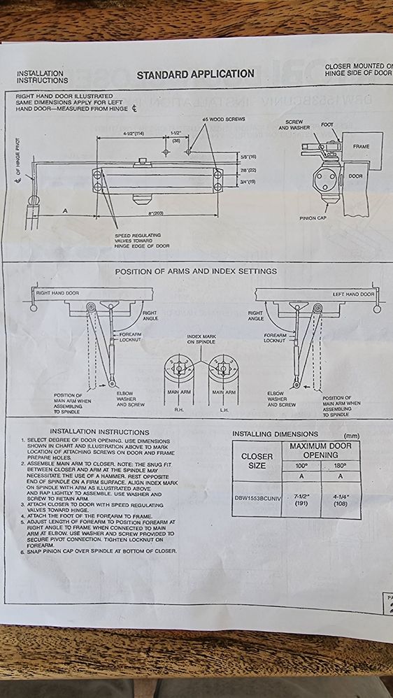 Closer installed as per these instructions