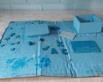Jack used different shades of blue for the lid pieces and some wooden shapes.
