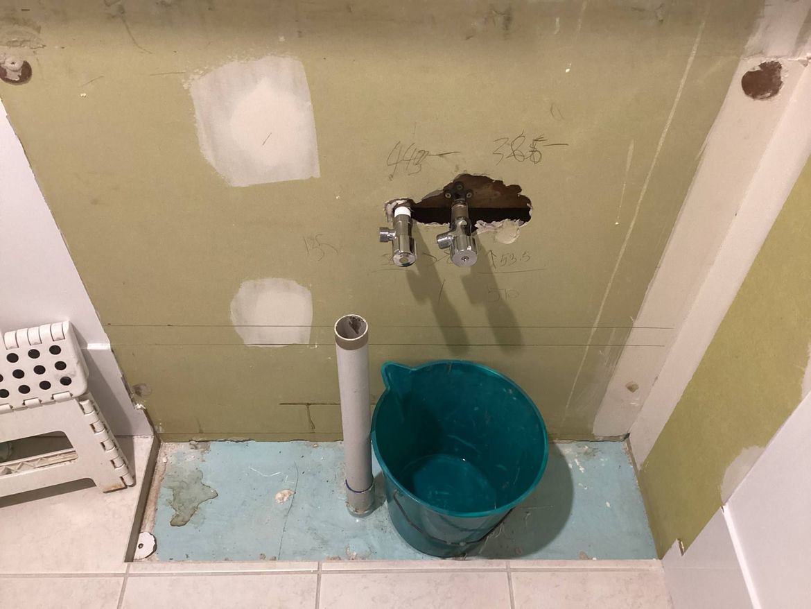 after the floor vanity was removed we discovered this