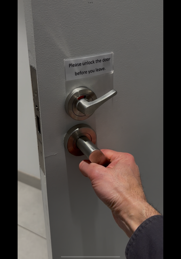 Unlocked position (requires 3 pulls to unlock outer handle).