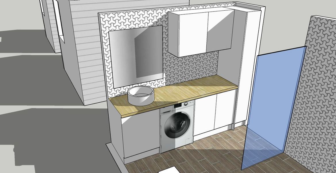 I knocked doiwn the walls of the drawing so that you can have a better view of the lay outof the cabinets.