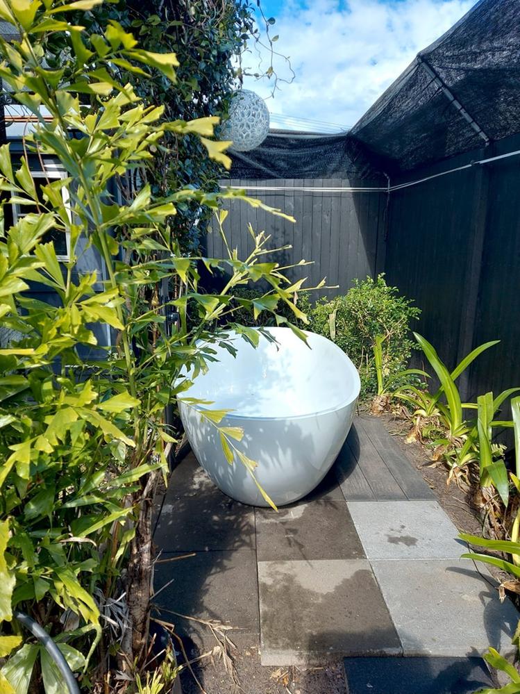 different pavers laid and area ready for bathtub