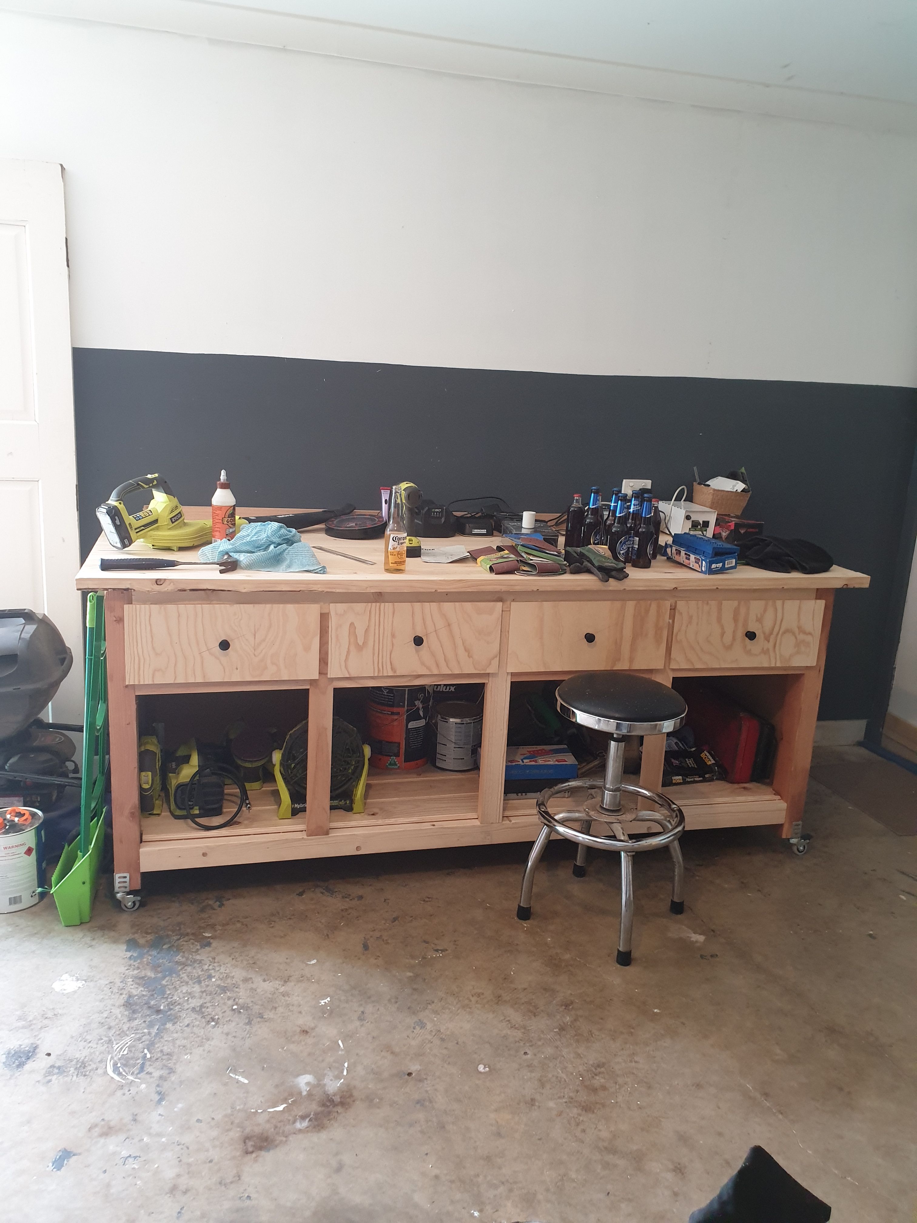 Workbench on wheels with drawers and cup... Bunnings community