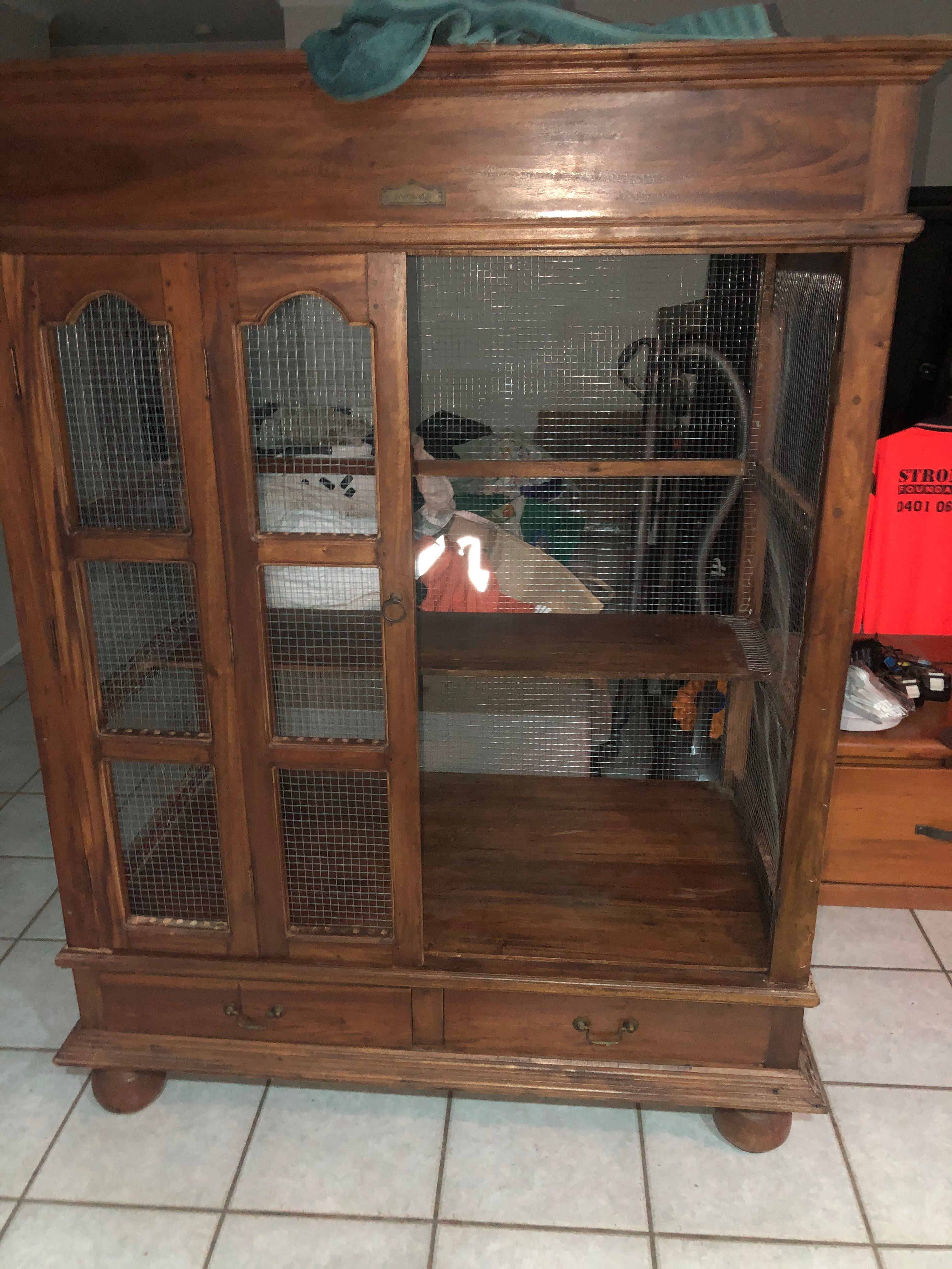 TV unit transformed into bird cage Bunnings community