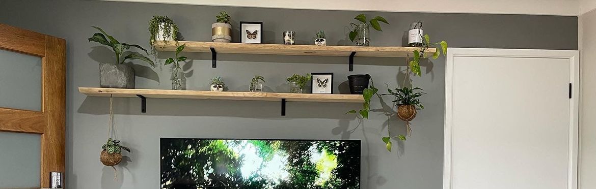 Living room feature wall with shelving.jpeg