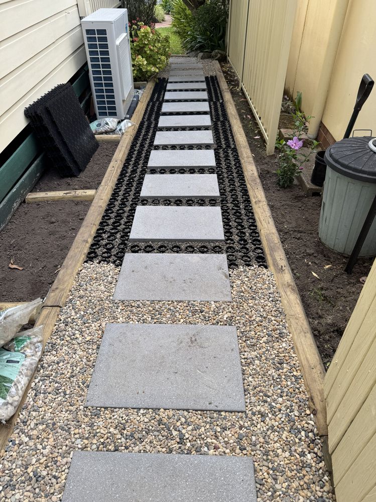 As this is a sloping side which gets a lot of rain water runoff, pebble locking was needed.