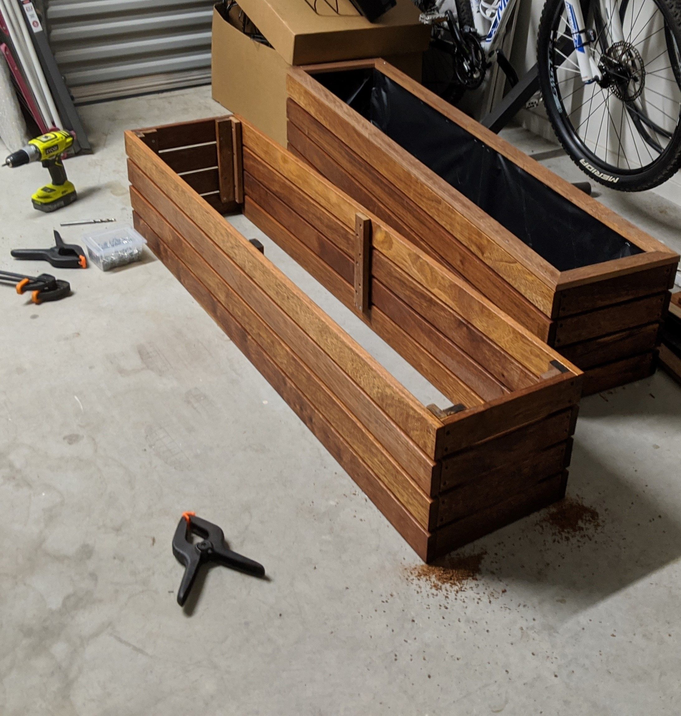 Merbau planter boxes and vertical vegie Bunnings community
