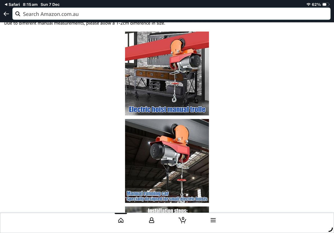 Found hoist for 109$ but is way bigger than i need 250-500kg bikes are 25kg