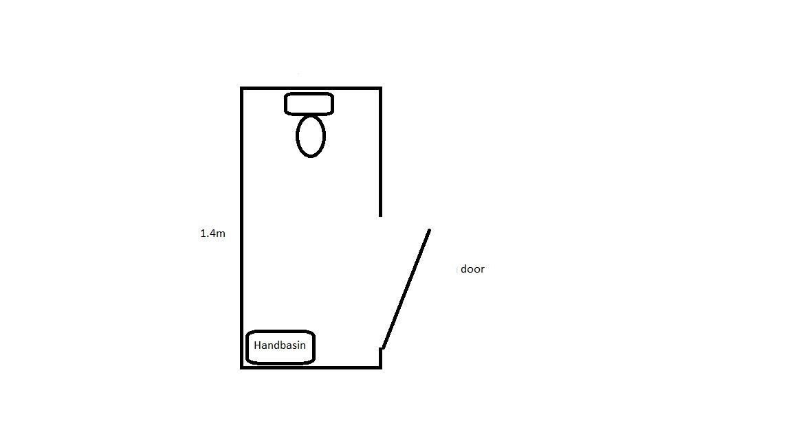 1.4m X 82cm toilet room layout with 770mm outward hinged door