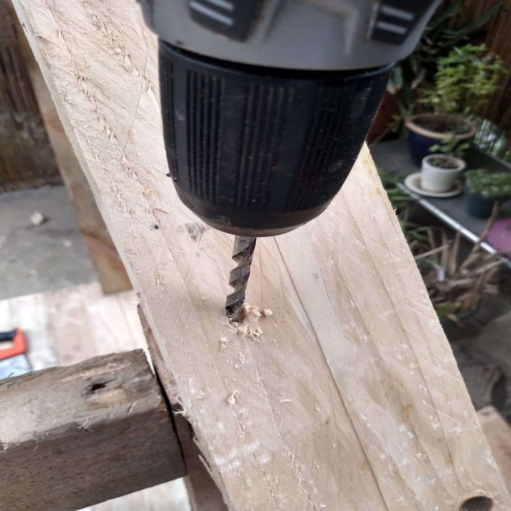 6.3 Pre-drill holes in roof supports to fix into vertical posts..jpg