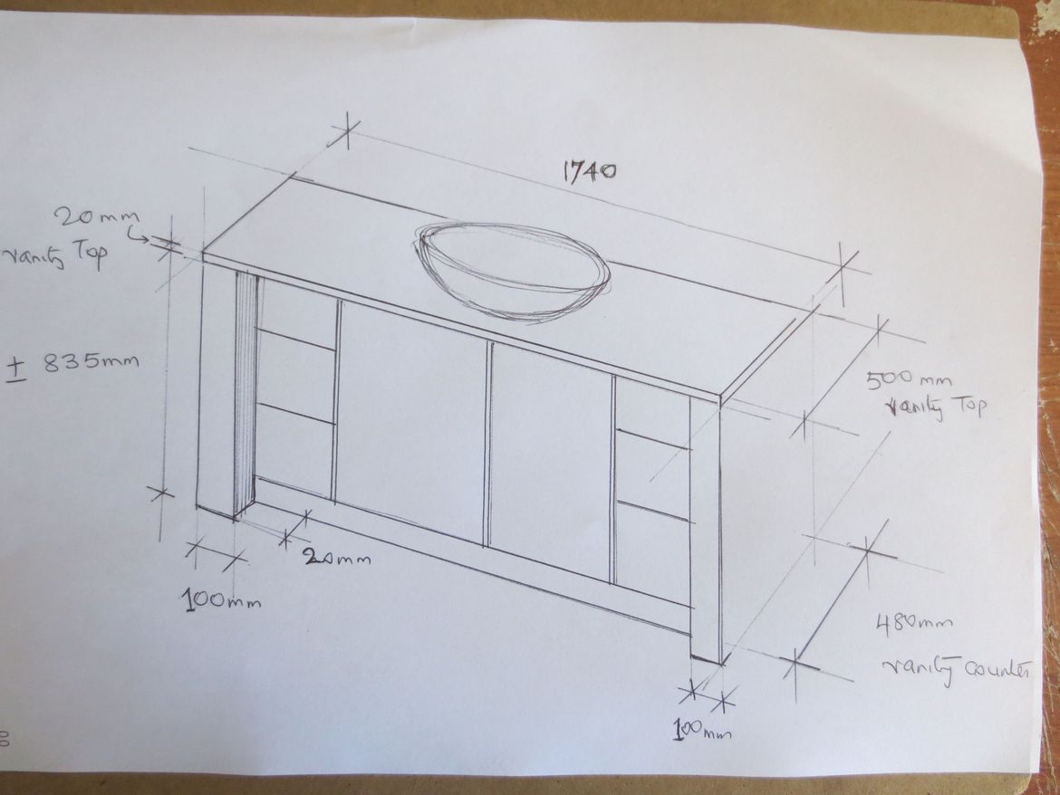 Sketch of new vanity which require flat pack option