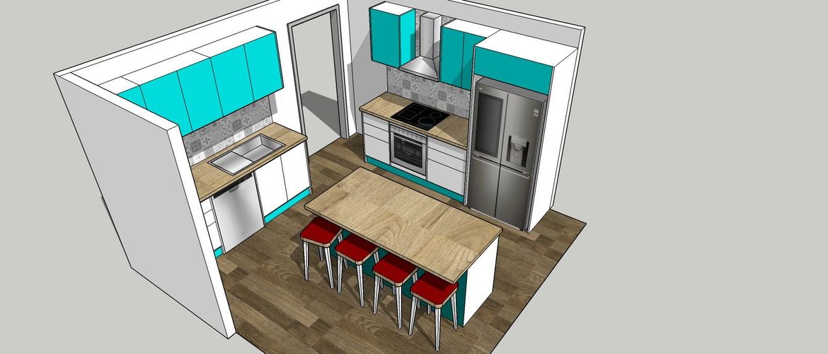 Turquoise was all the rage back then and looks even more vouge with modern cabinets.