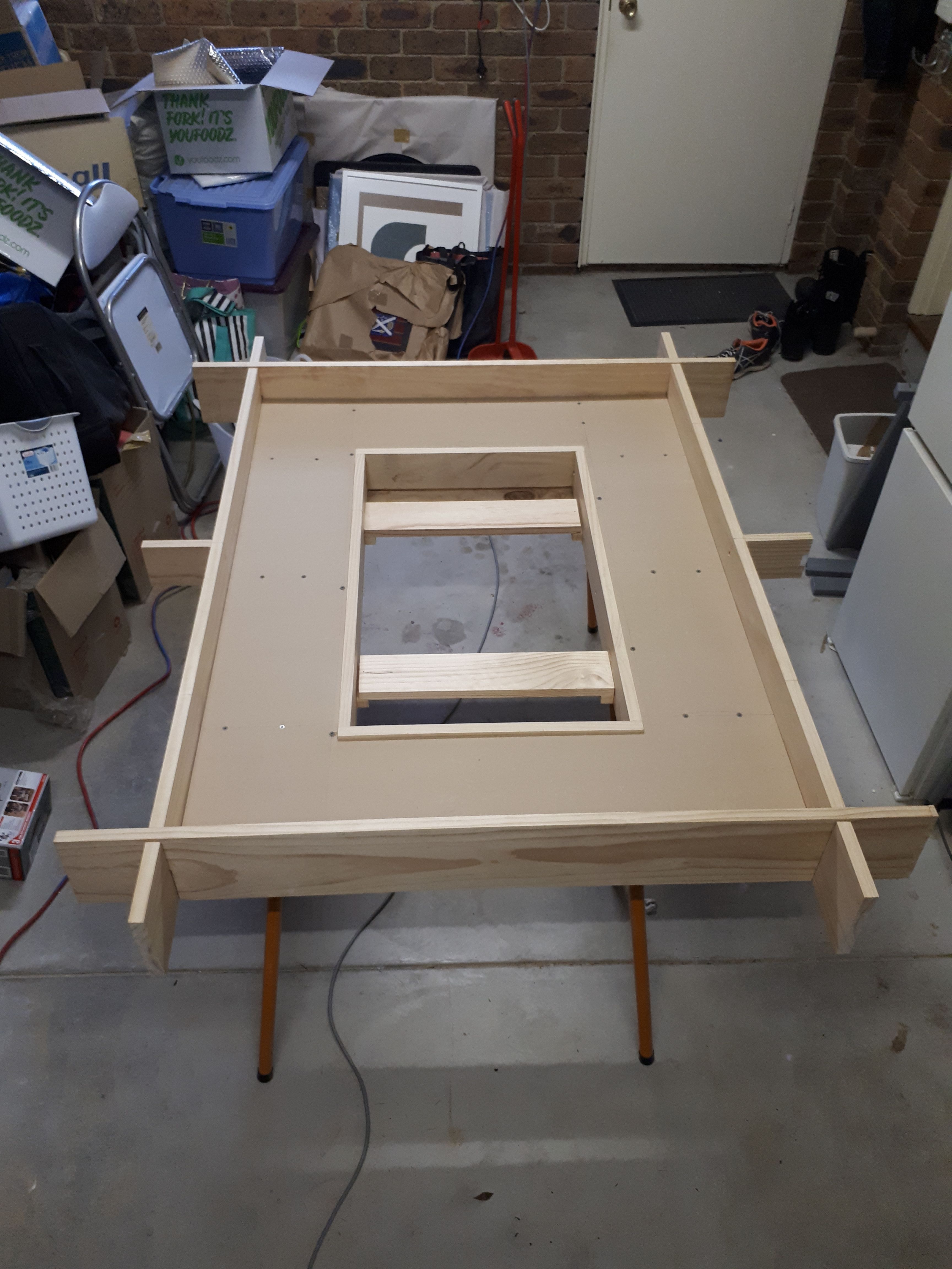 Board game table with flat screen inset Bunnings community