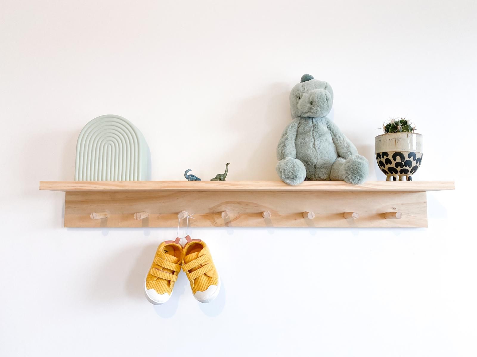 Floating timber shelf with hooks Bunnings community