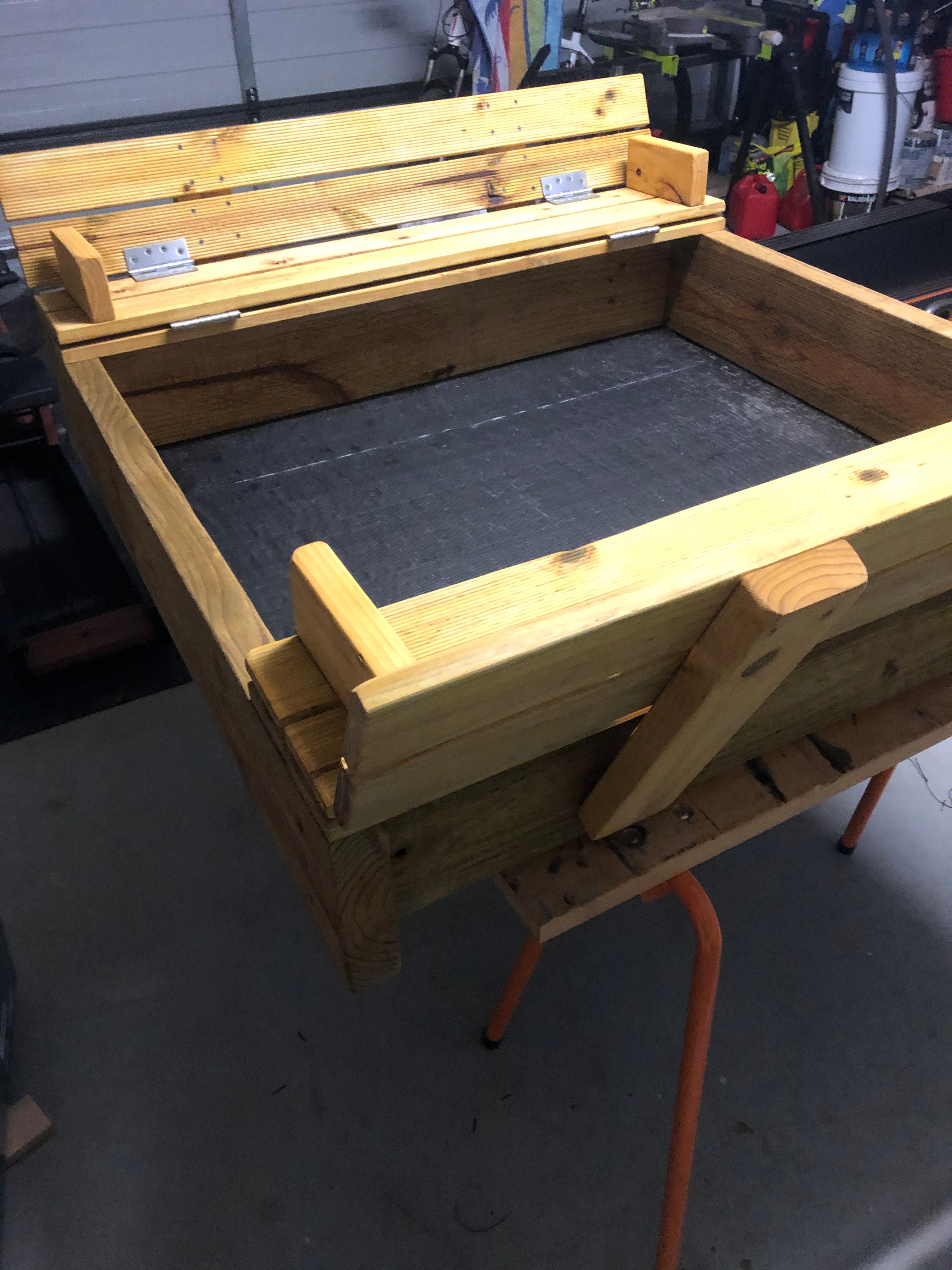 Sand pit with builtin seats and cover Bunnings community