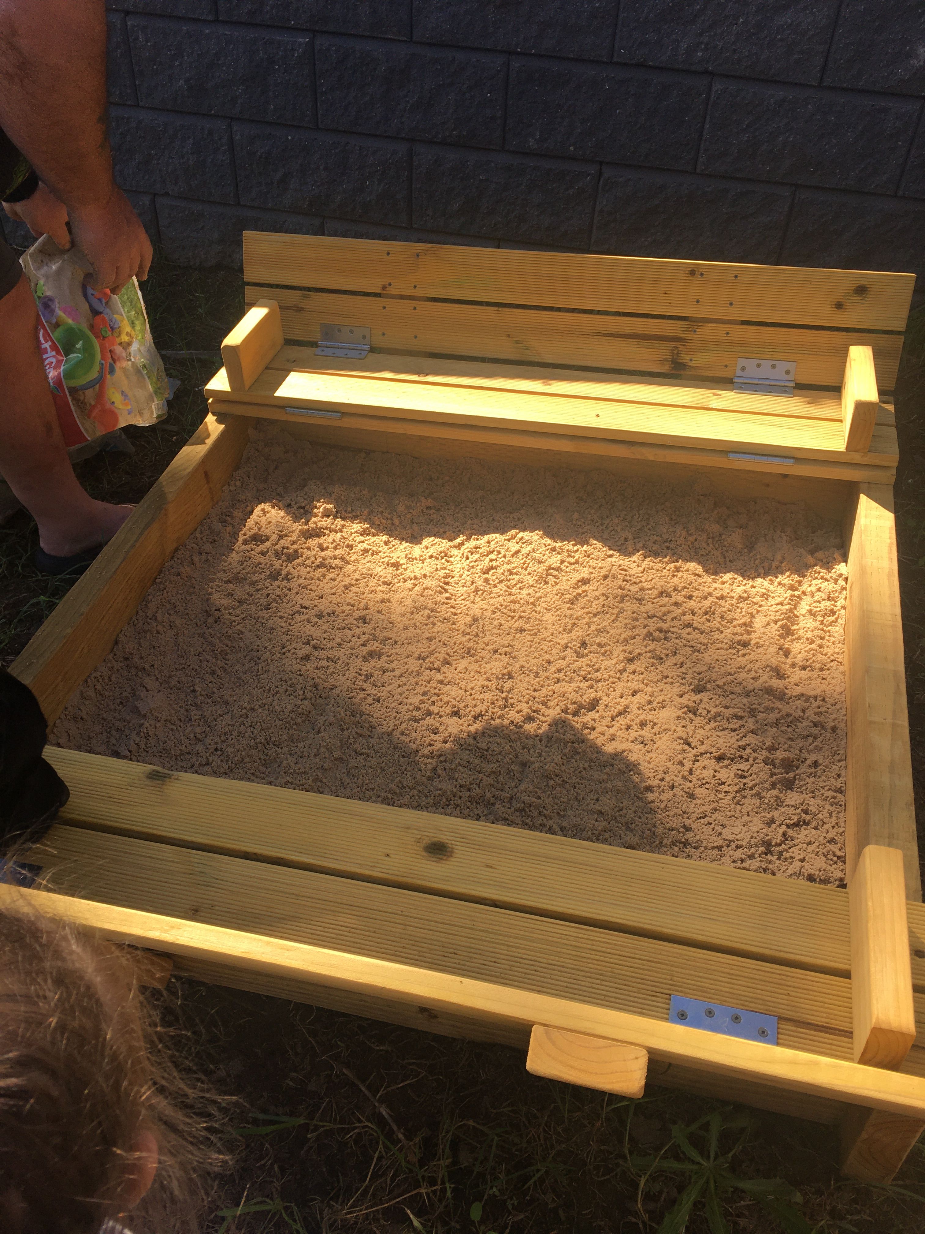 Sand pit with builtin seats and cover Bunnings community