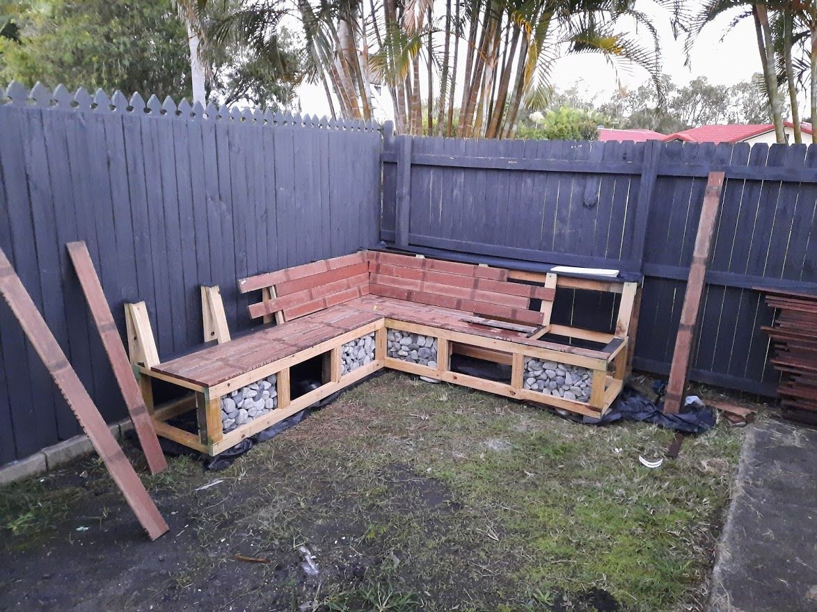 Gabion wall bench seat build project Bunnings community