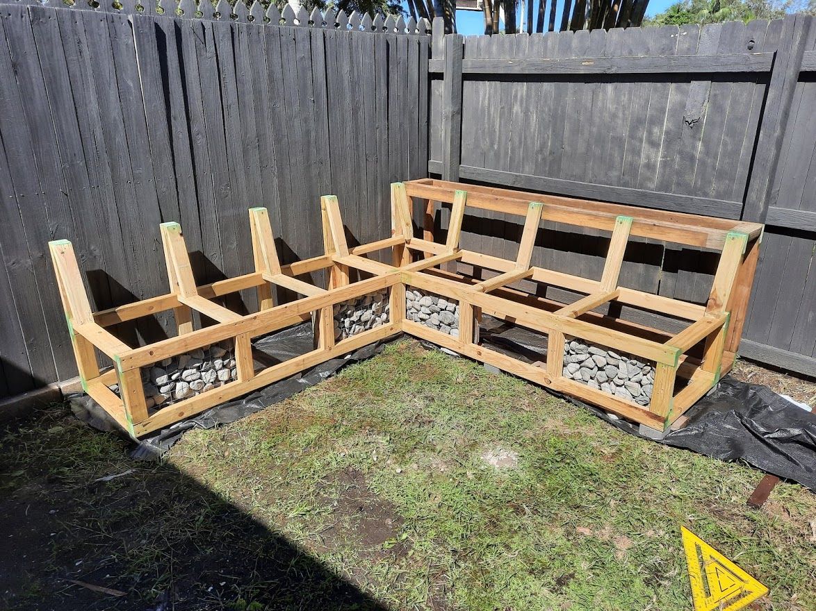 Gabion wall bench seat build project Bunnings community