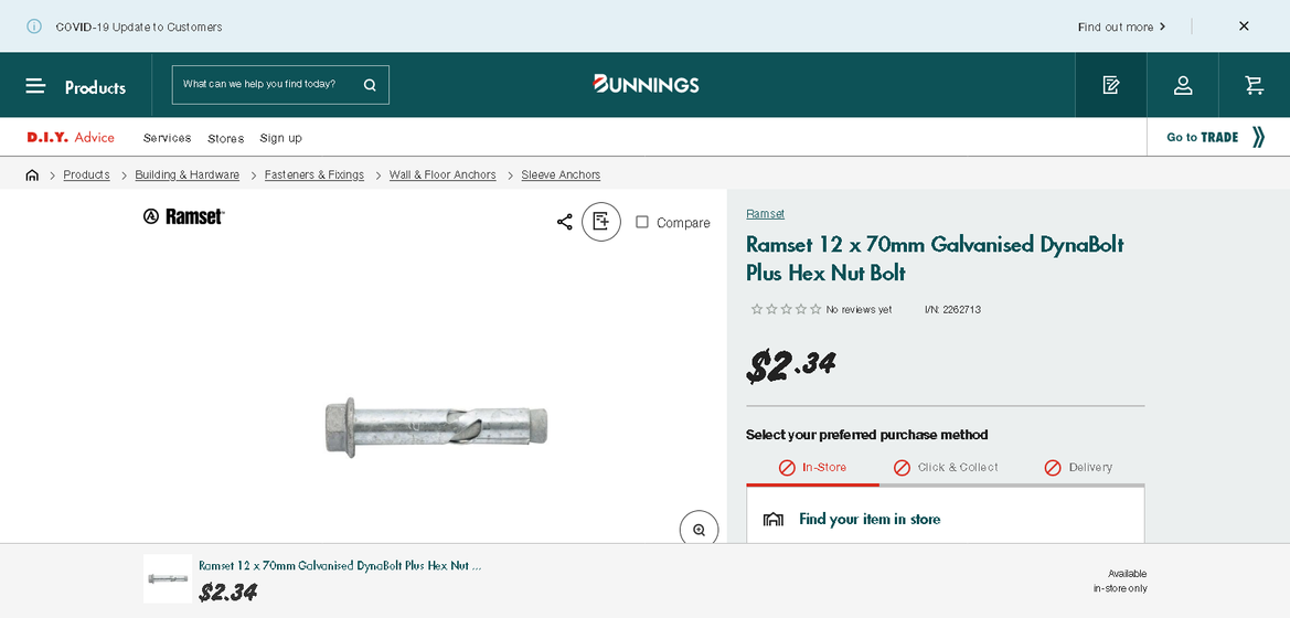 This is a sample of a Dynabolt, make sure to bring your bolt with you for reference.