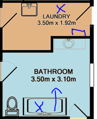 Floor plan of bathroom and laundry