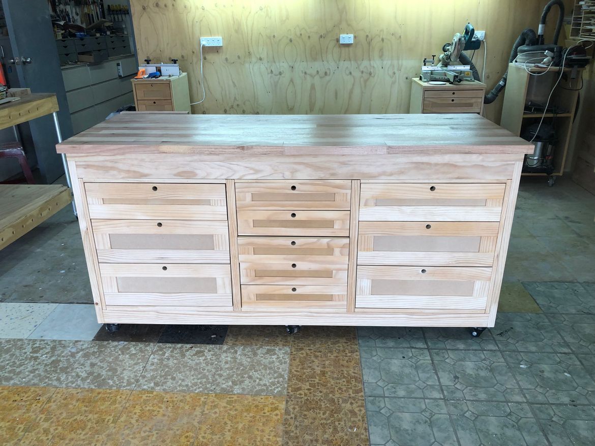 Workbench on wheels with drawers and cup... Bunnings community