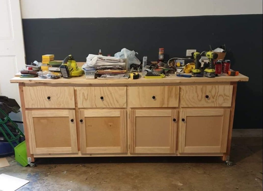 Workbench on wheels with drawers and cup... Bunnings community