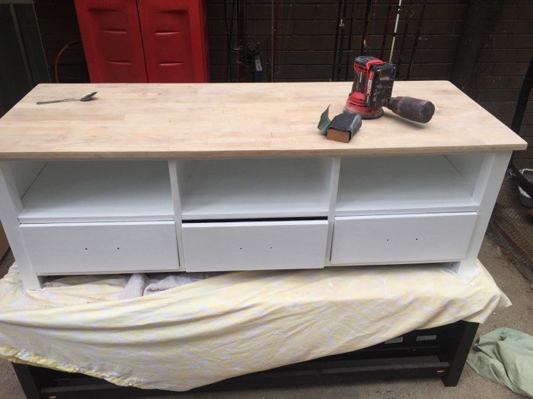 Hamptons upcycled TV unit Bunnings community