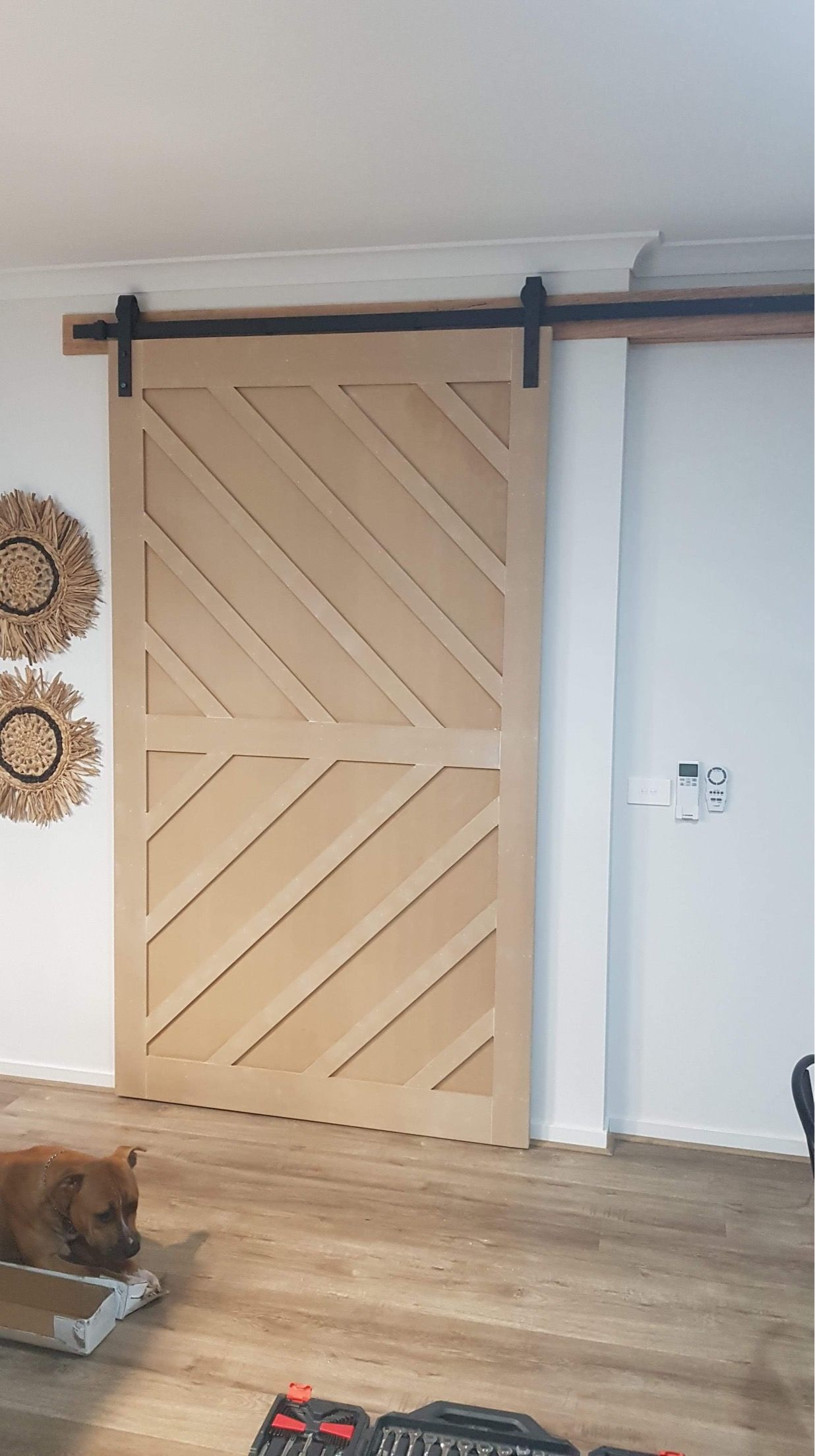 Barn door made from MDF and installed on... Bunnings community
