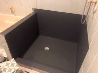 Waterproofing multiple times to make sure it wasn’t going to leak and now ready for tiling