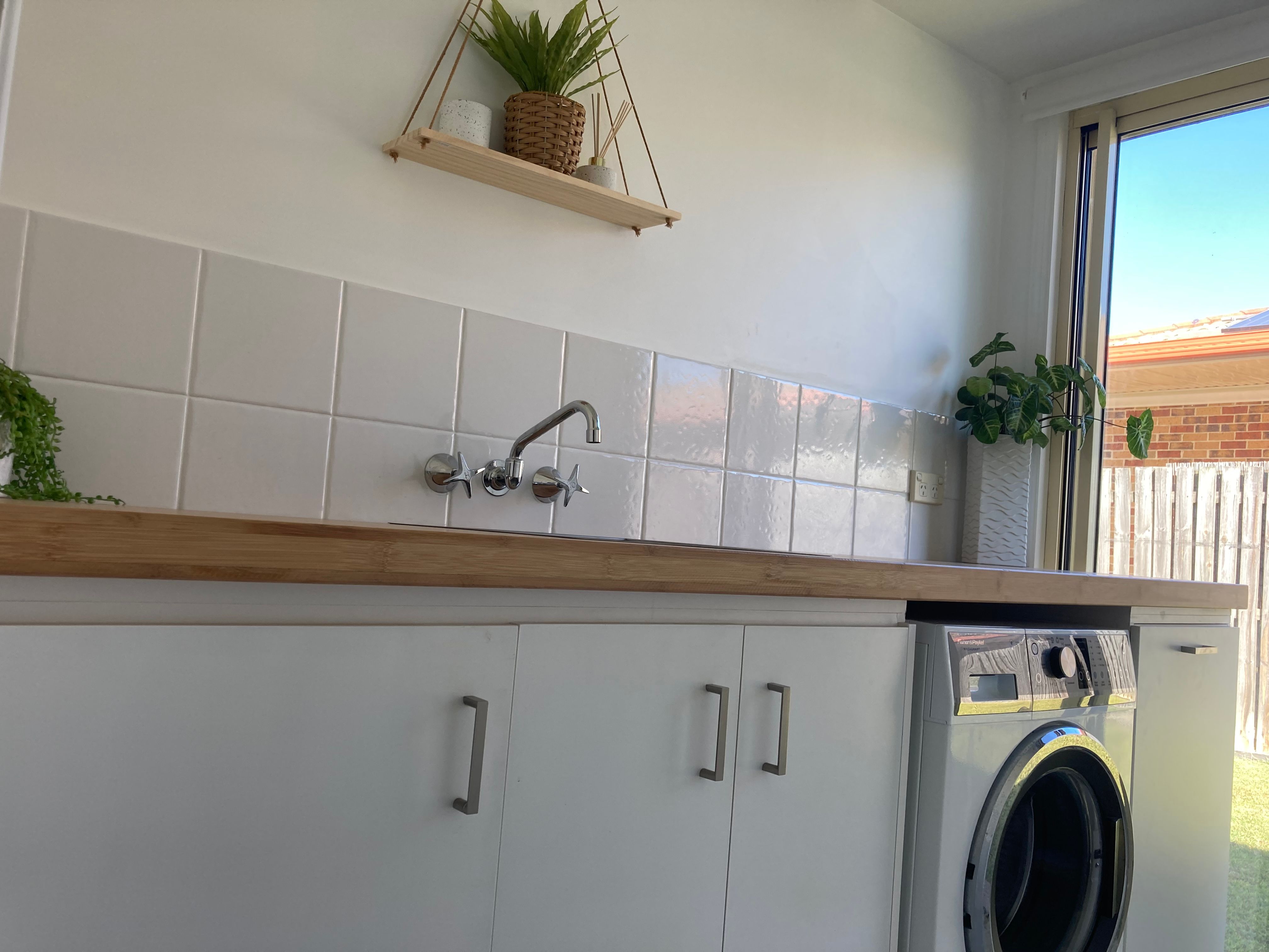 Laundry makeover with large bamboo bench... Bunnings community