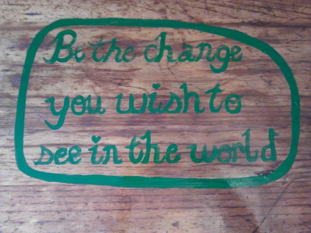 I bought this table for $10 at a garage sale, sanded it back and pinted my motto in the centre.  I then gave it 2 coats of lacquer. I think it came up a treat.