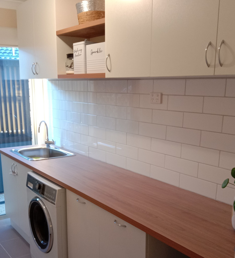 Laundry renovation with custom benchtop Bunnings community