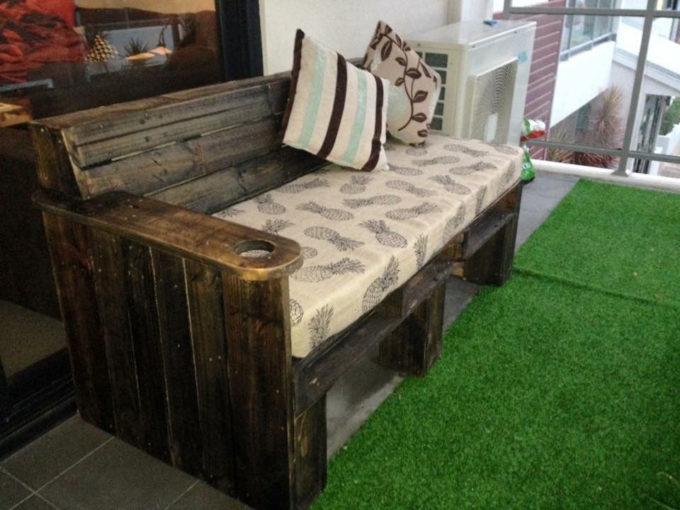Reclaimed Pallet into bench seat, fabricated with cushions