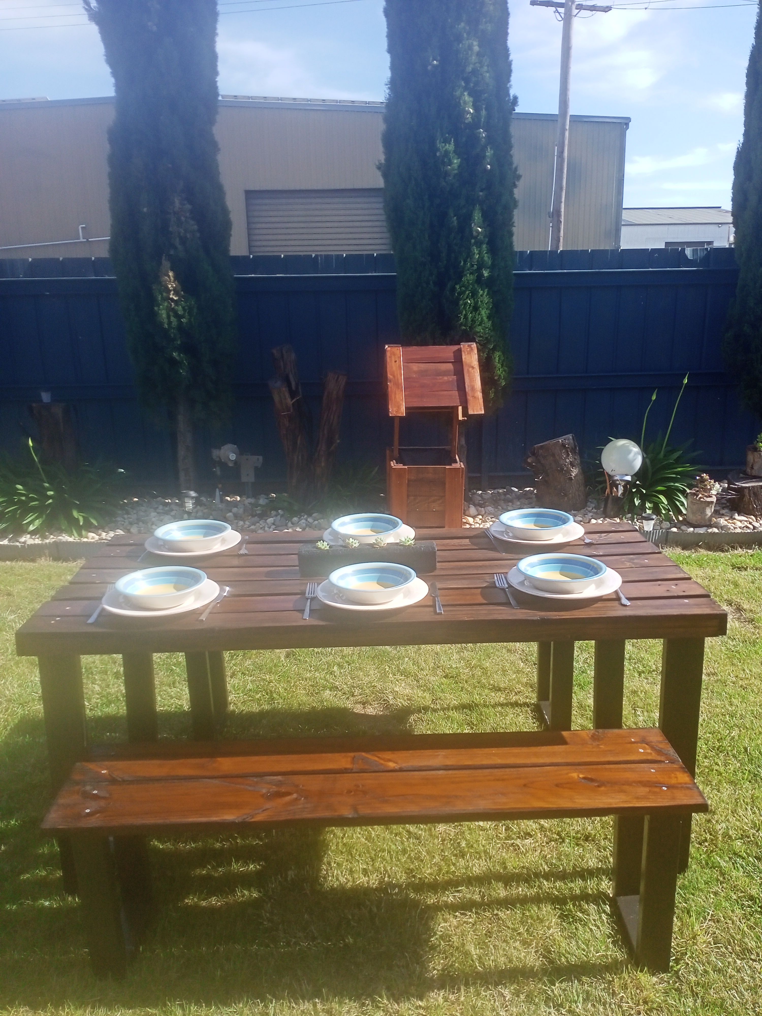Recycled pallet table and bench seats Bunnings community