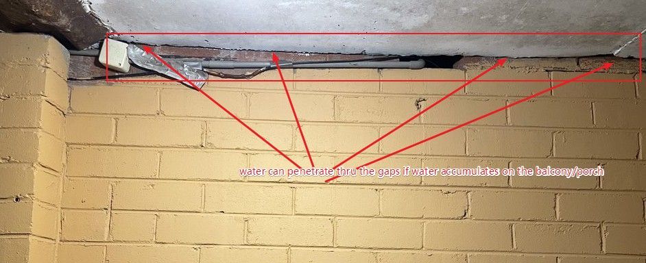 Water can penetrate thru the gap (slab & brick wall)