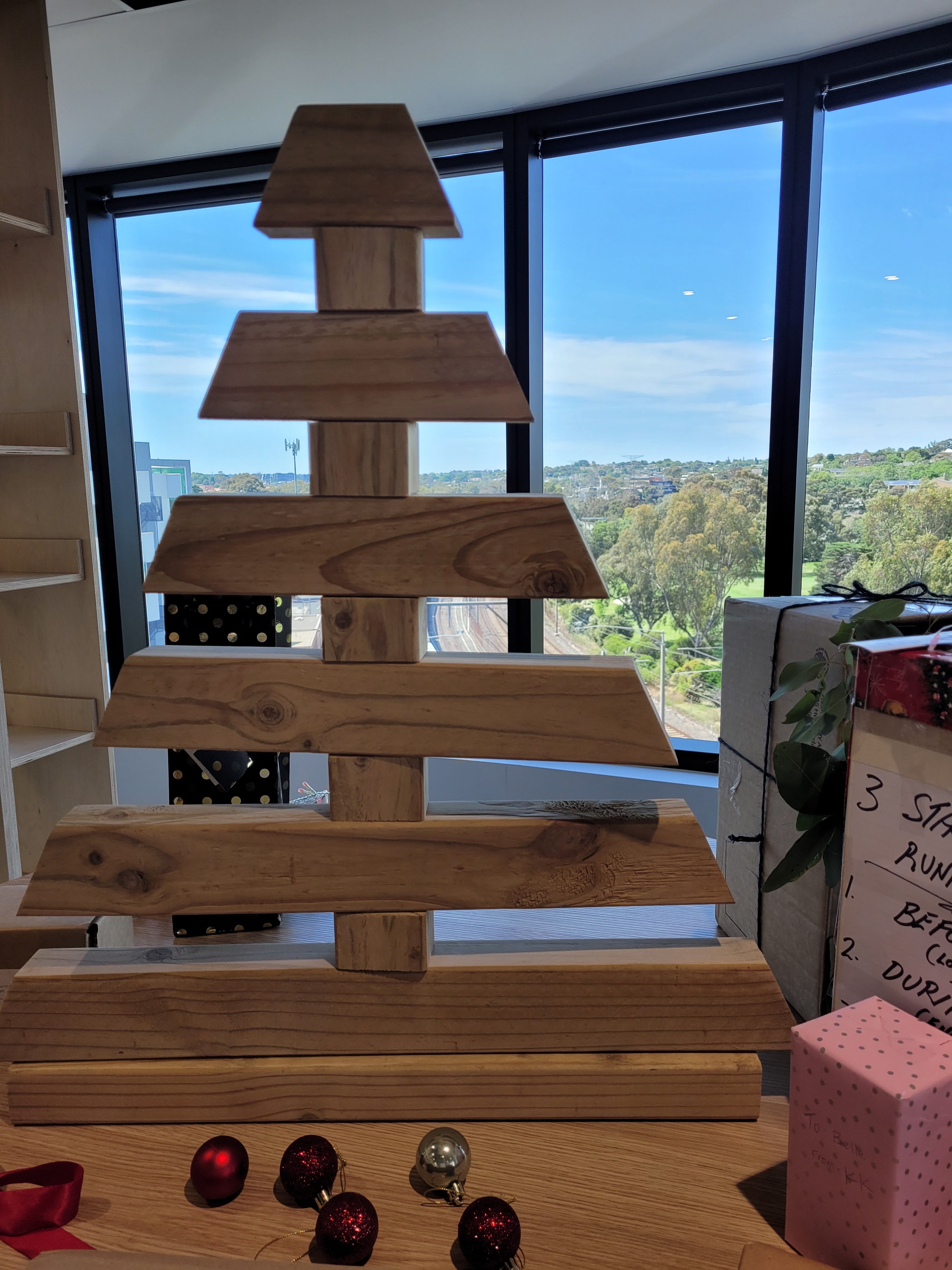 Recycled timber tabletop Christmas tree Bunnings community