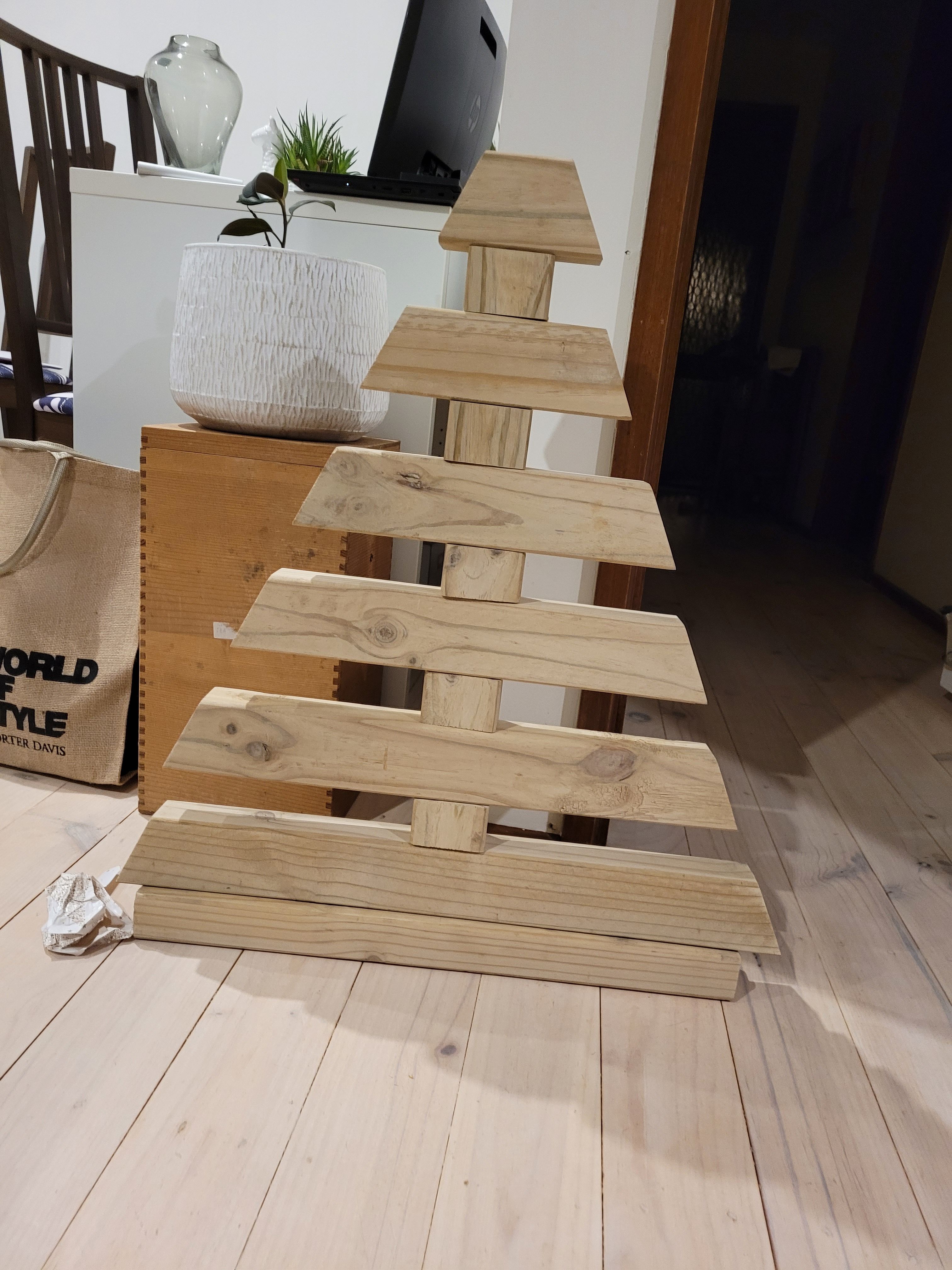 Recycled timber tabletop Christmas tree Bunnings community