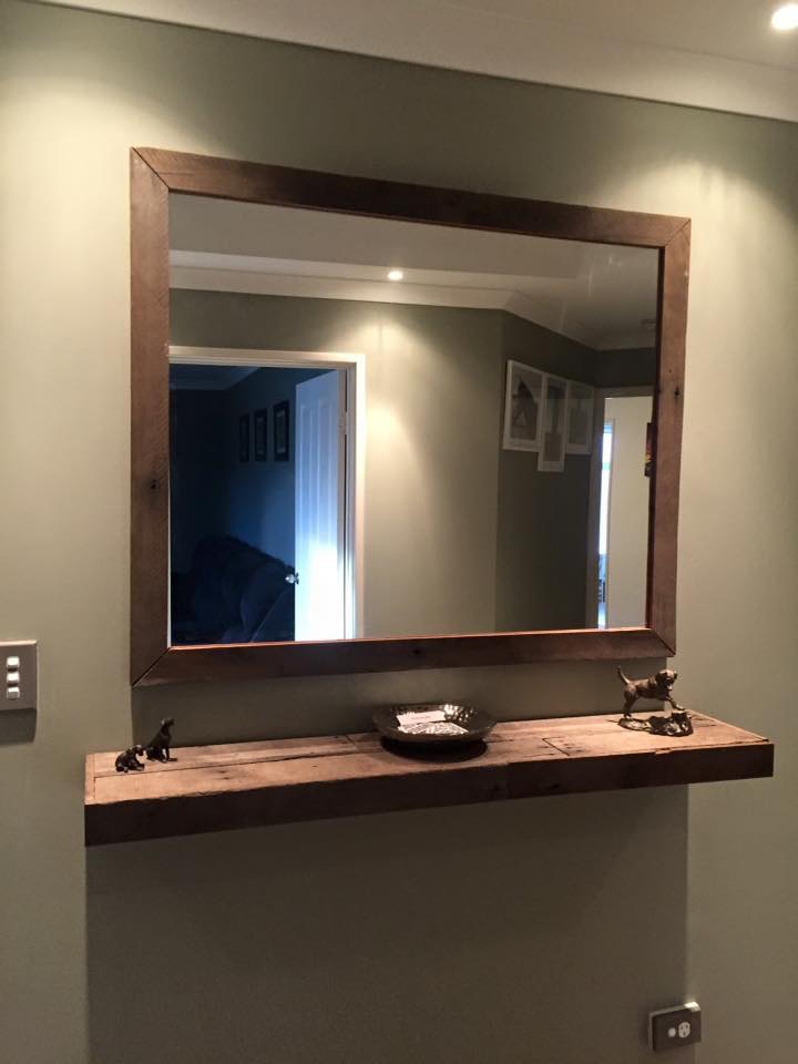 Rustic jarrah mirror and shelf Bunnings community