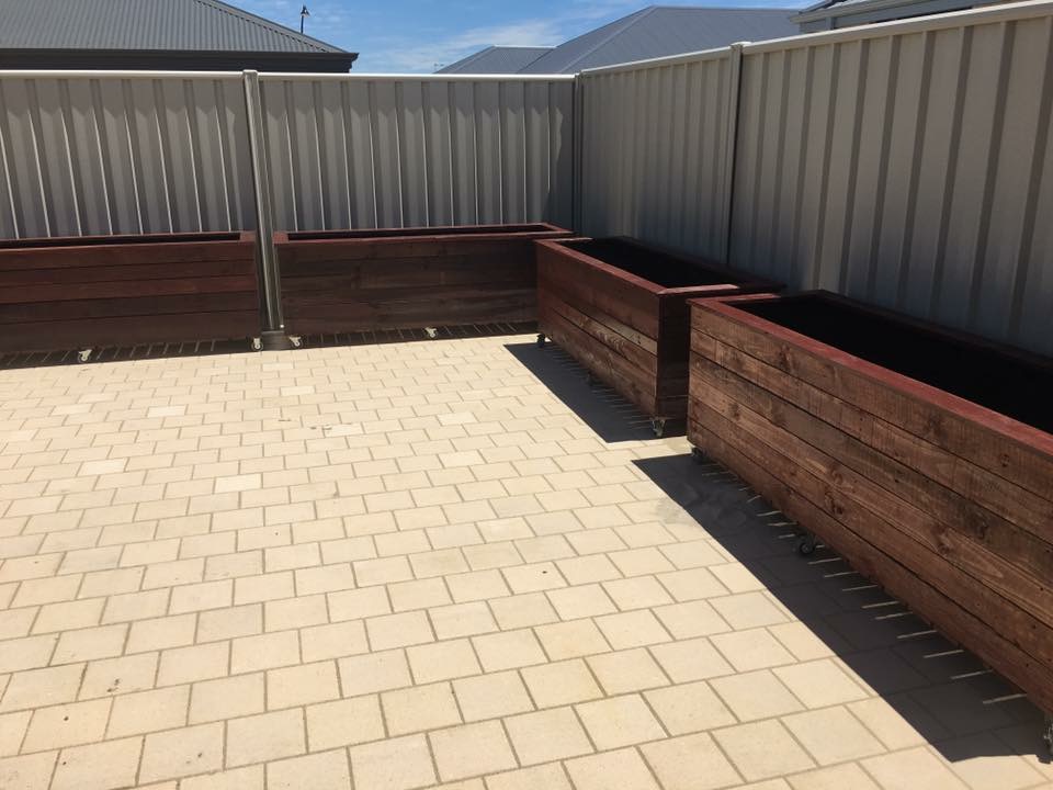 Jarrah Stained Planter Boxes On Wheels, Wooden Plant Boxes Bunnings